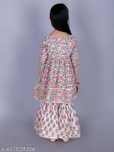 Multicolor cotton floral print Anarkali/Flared Kurta & Sharara Set for girls, soft and comfortable clothing with optimum air circulation. Available in various sizes from 2-14 years, Indian origin